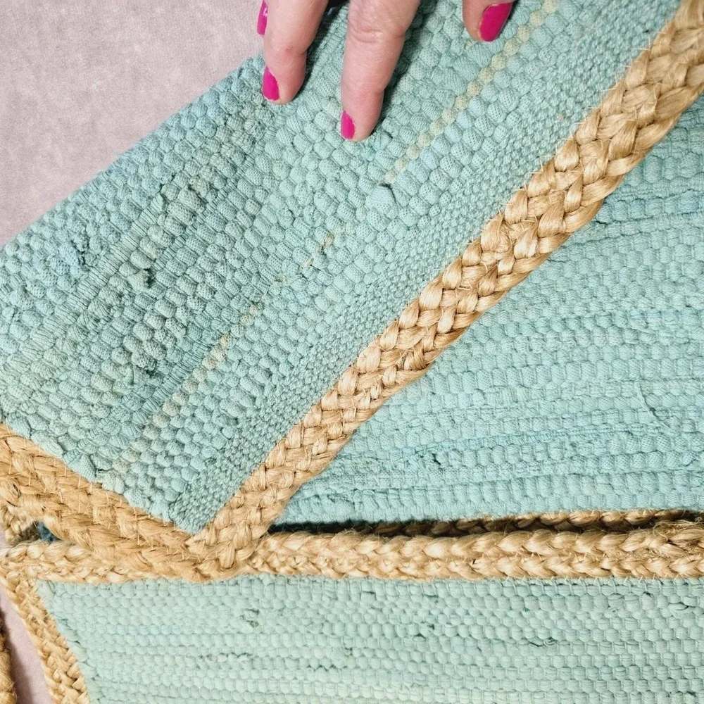 Set of 4 Placemats Seafoam Green Cotton Woven Centers Sisal Trim 15x15 Inch